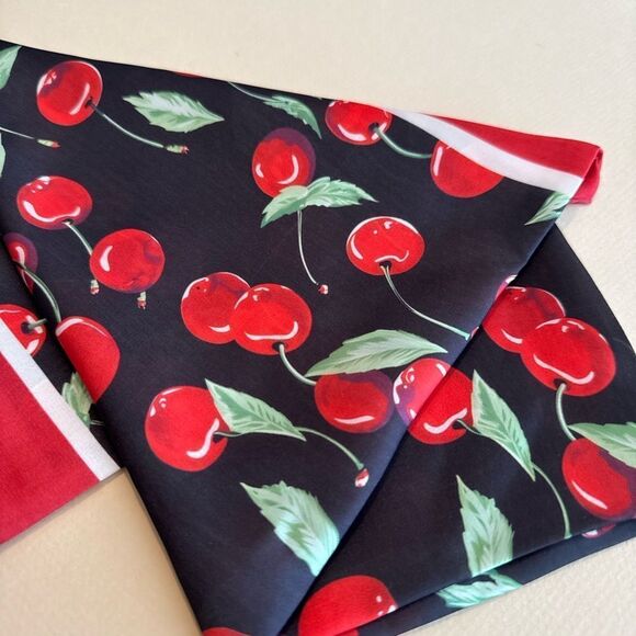 Cherry Print Black and Red Scarf P8 - Picture 6 of 6